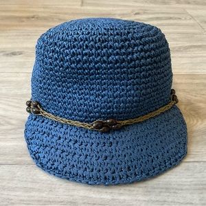 Straw Wicker Blue Baseball Cap Hat with beads